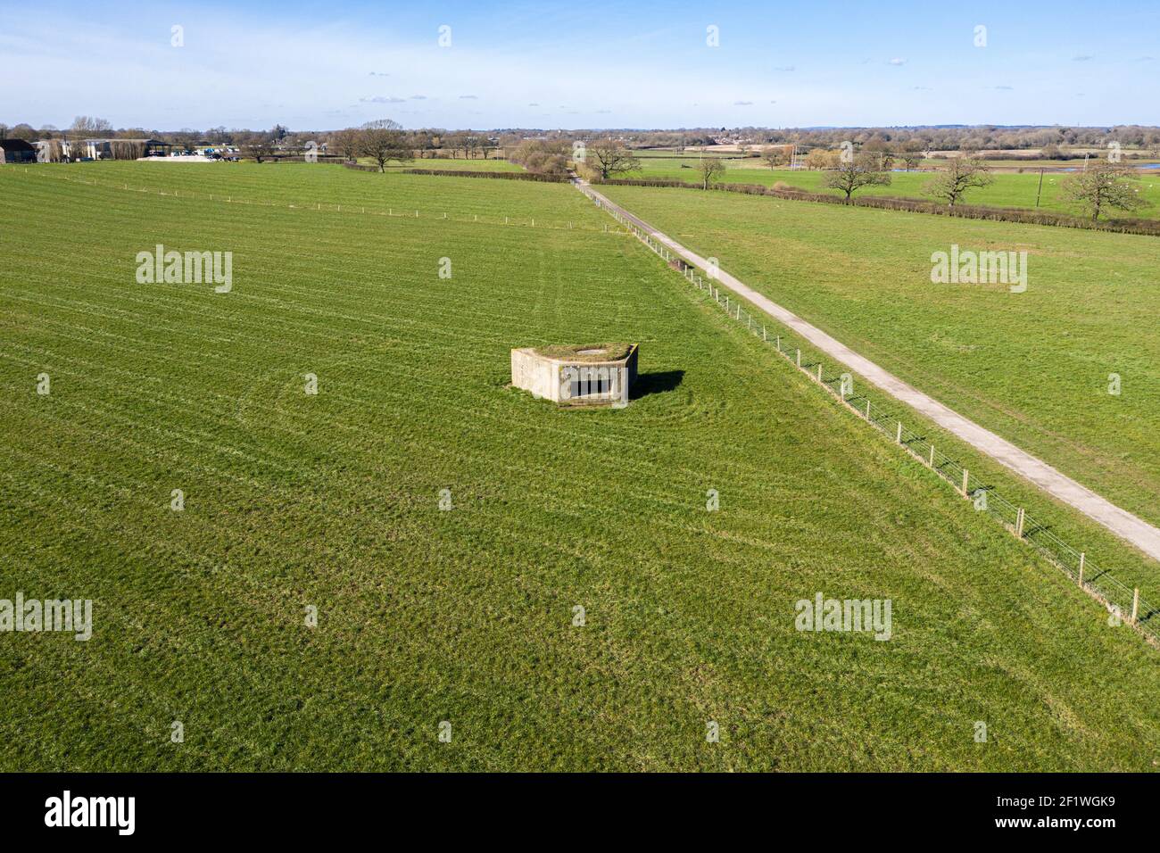 Pillbox bunker World War II anti tank bunker,  these bunkers were used for the defense of the United Kingdom against a possible enemy invasion. Stock Photo