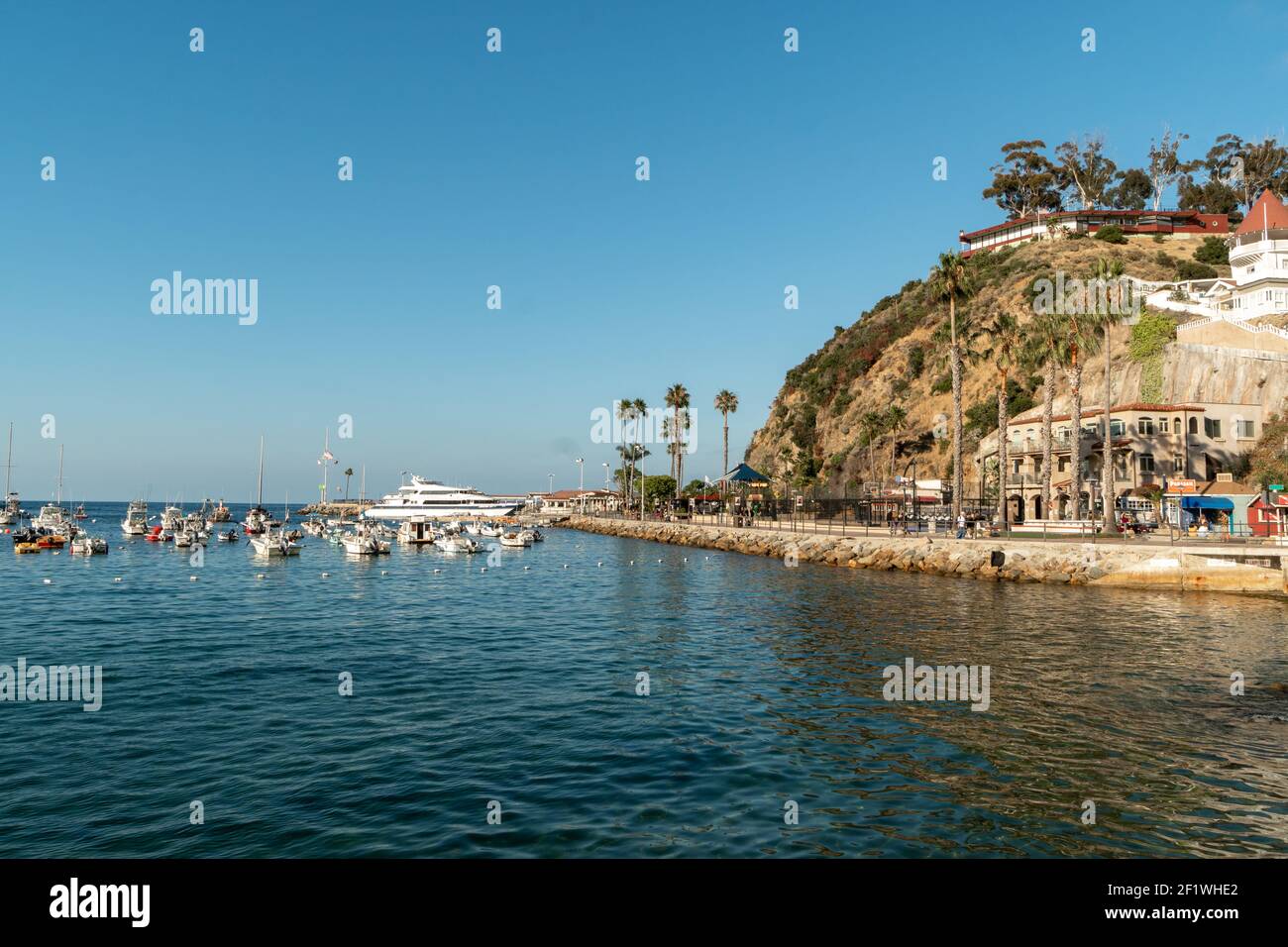 Avalon bay with small boat in Santa Catalina Island, USA Stock Photo