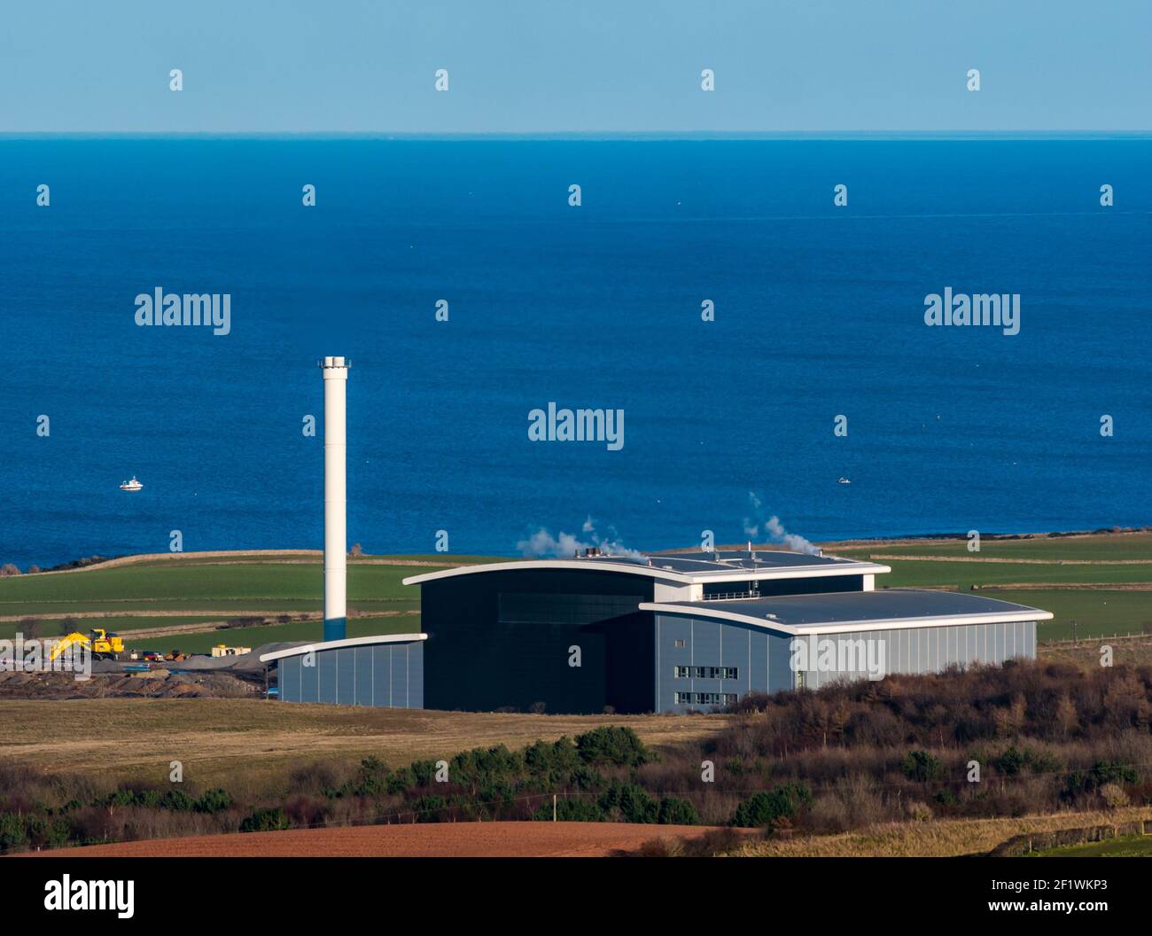 Viridor waste management energy recovery facility on coastline, Dunbar, East Lothian, Scotland, UK Stock Photo