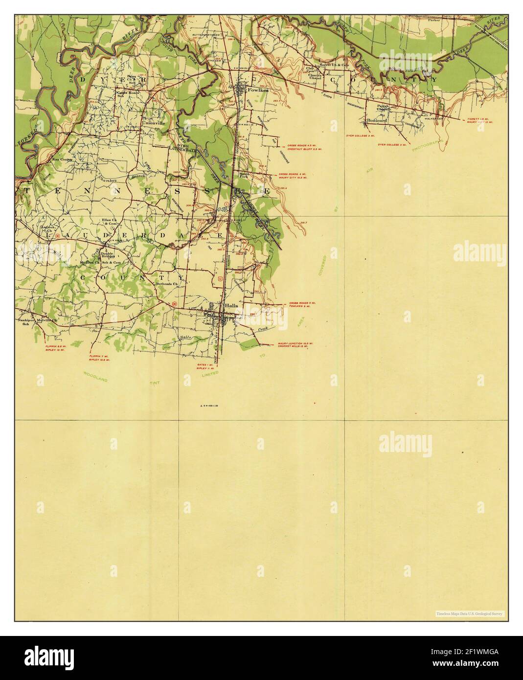 Halls, Tennessee, map 1939, 162500, United States of America by