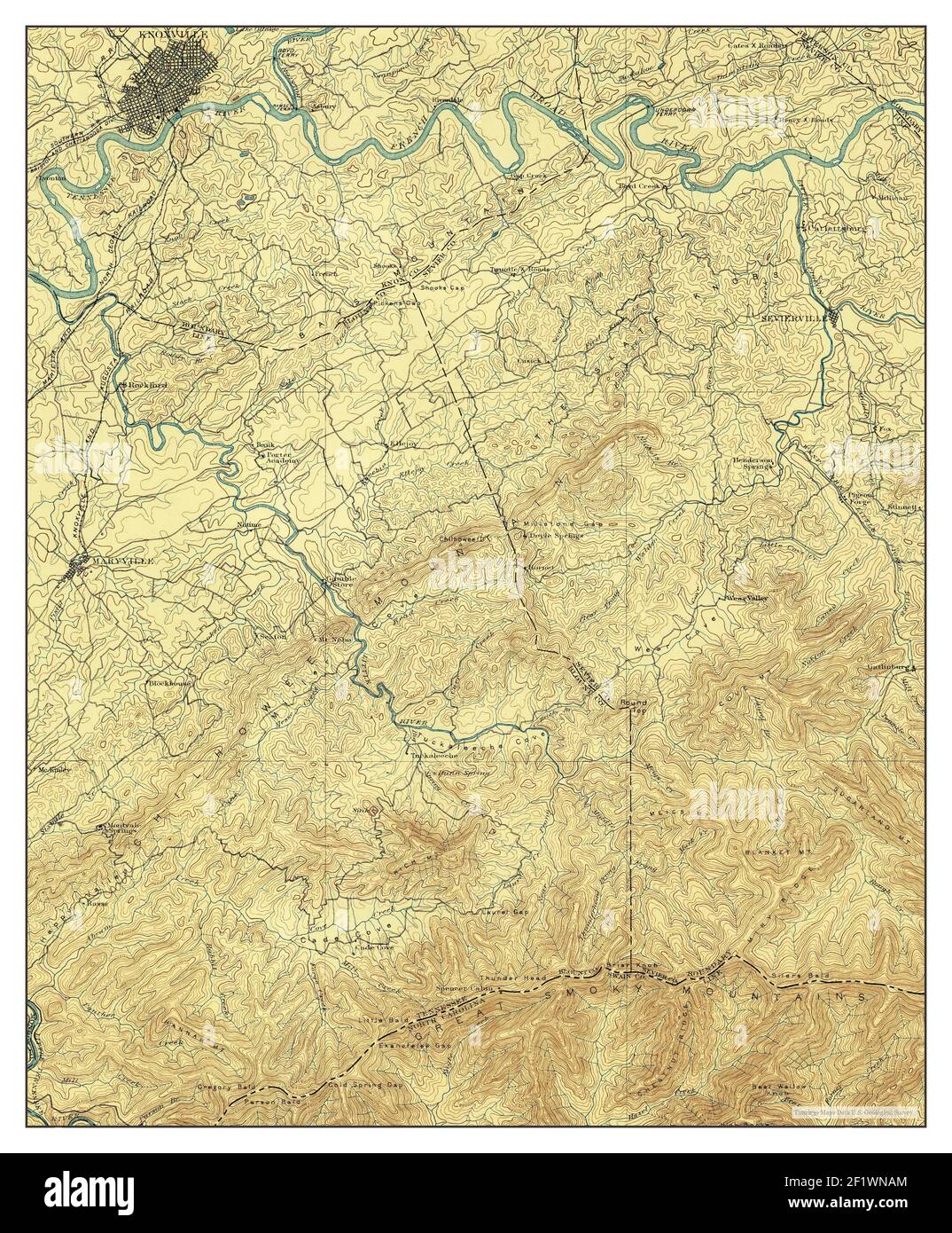 Knoxville, Tennessee, map 1895, 1:125000, United States of America by Timeless Maps, data U.S. Geological Survey Stock Photo