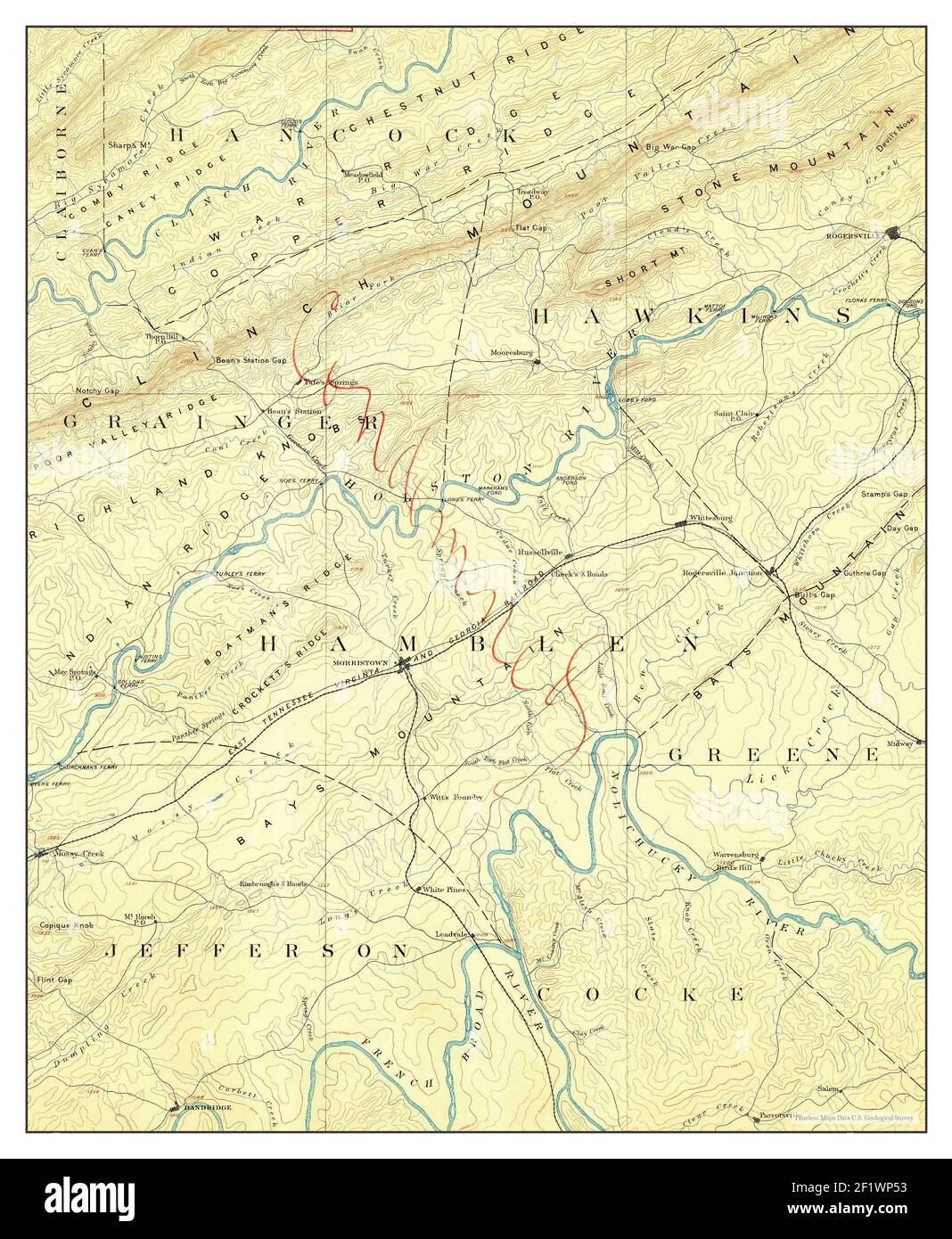 Morristown, Tennessee, map 1883, 1:125000, United States of America by Timeless Maps, data U.S. Geological Survey Stock Photo