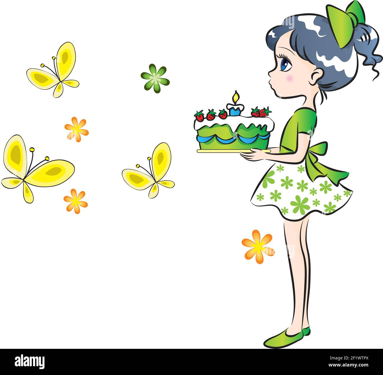 cartoon beautiful girl hold birthday cake Stock Photo - Alamy