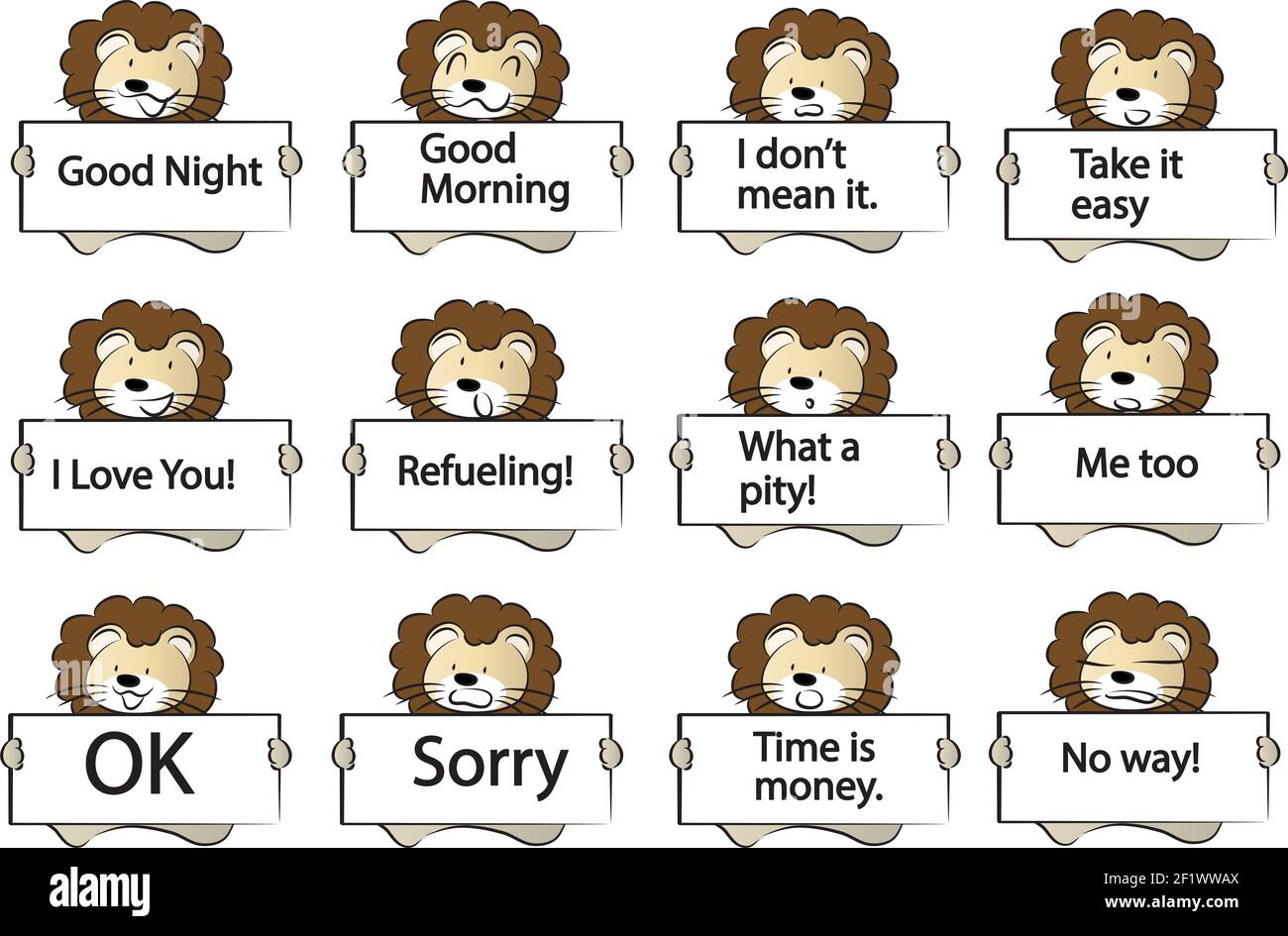 cartoon animals lion with greeting card Stock Photo