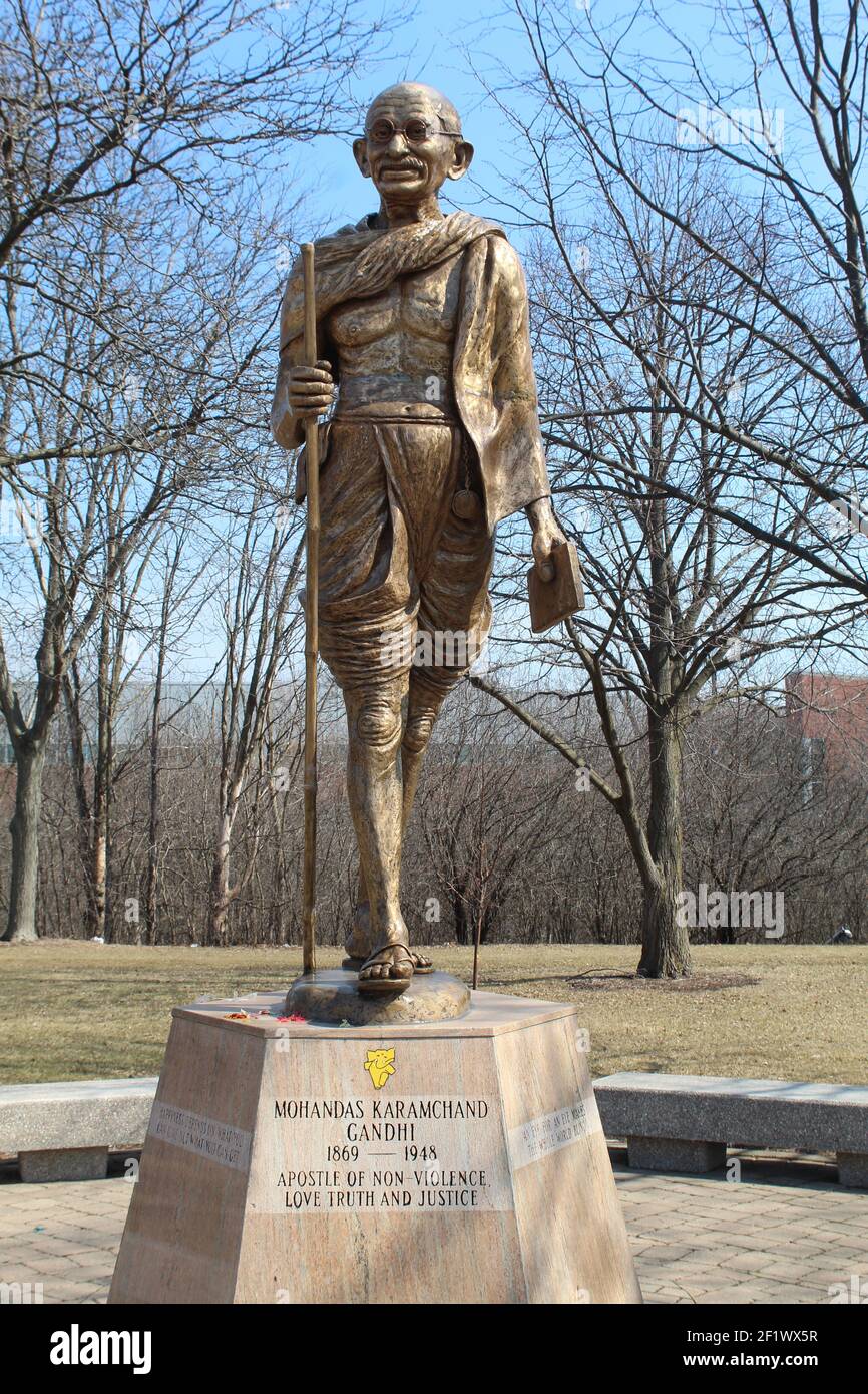 Mahatma Gandhi statue at the the Skokie Northshore Sculpture Park in Illinois Stock Photo