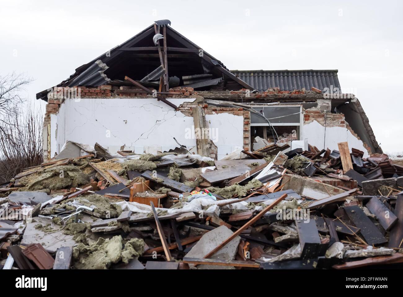 A catastrophic earthquake measuring 6.3 hit Petrinja and was felt in most of the country. 7 people died during earthquake.Destroyed house in the middl Stock Photo