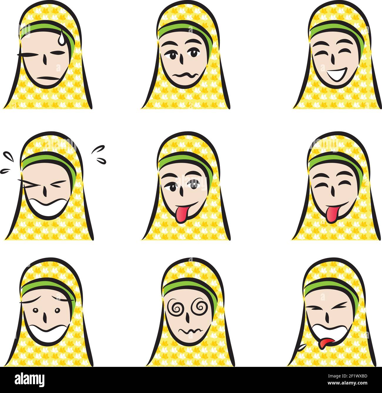 Cartoon yellow scarf girl emoji set Stock Photo - Alamy