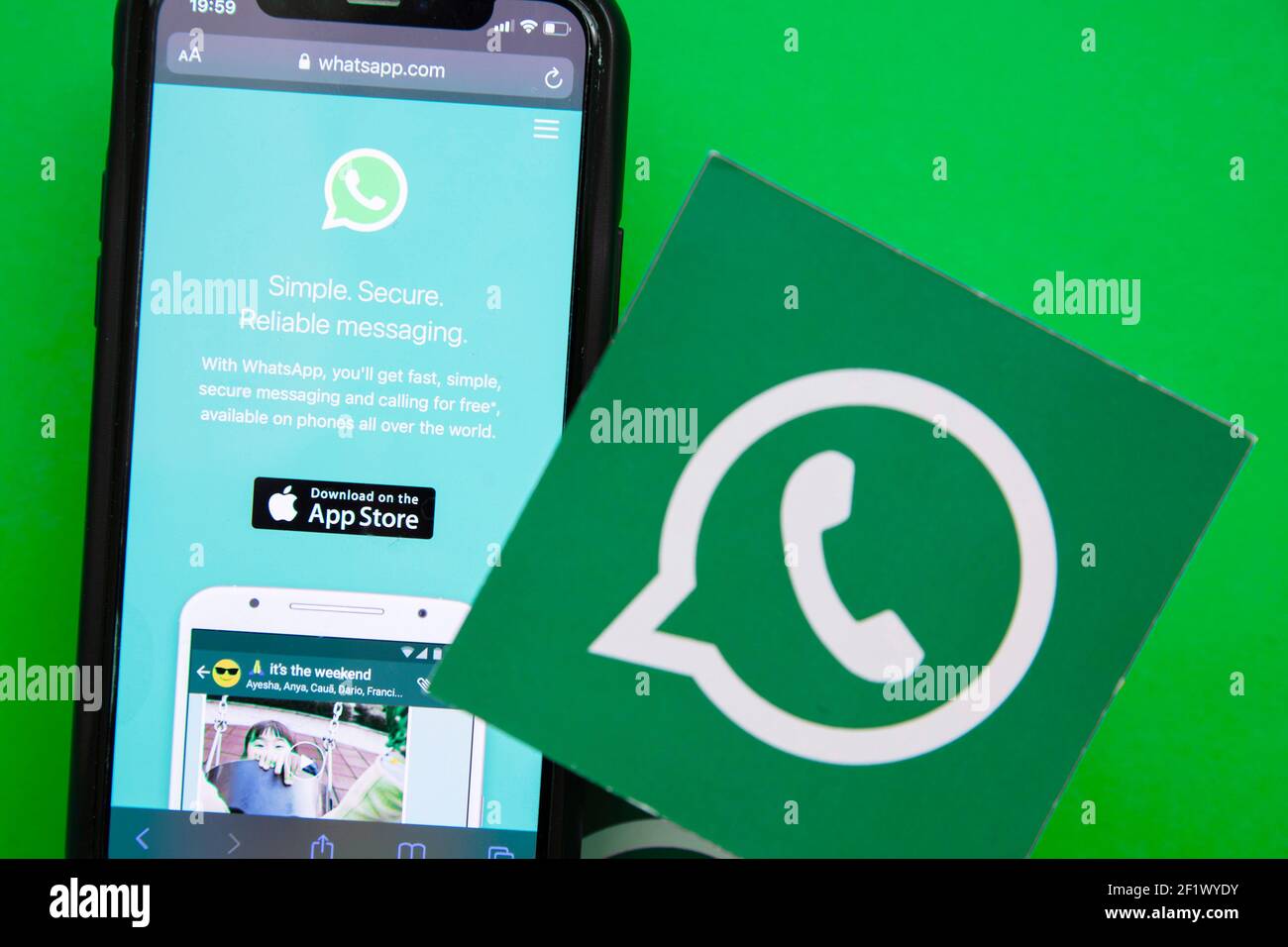 LONDON, UK March 2021 Whatsapp online messaging service logo on a