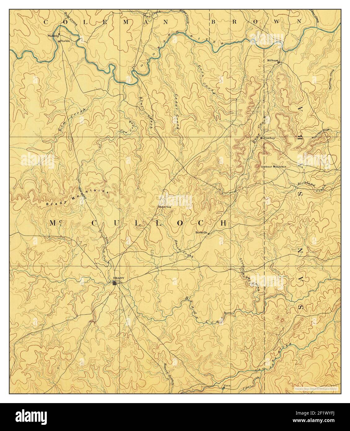 Brady, Texas, map 1894, 1:125000, United States of America by Timeless 