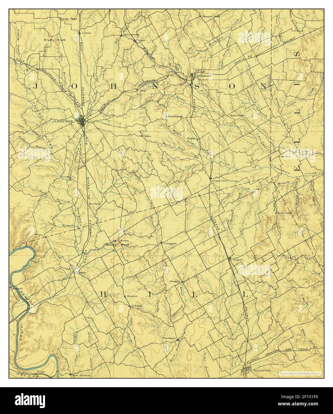 Cleburne, Texas, map 1894, 1:125000, United States of America by Timeless Maps, data U.S. Geological Survey Stock Photo