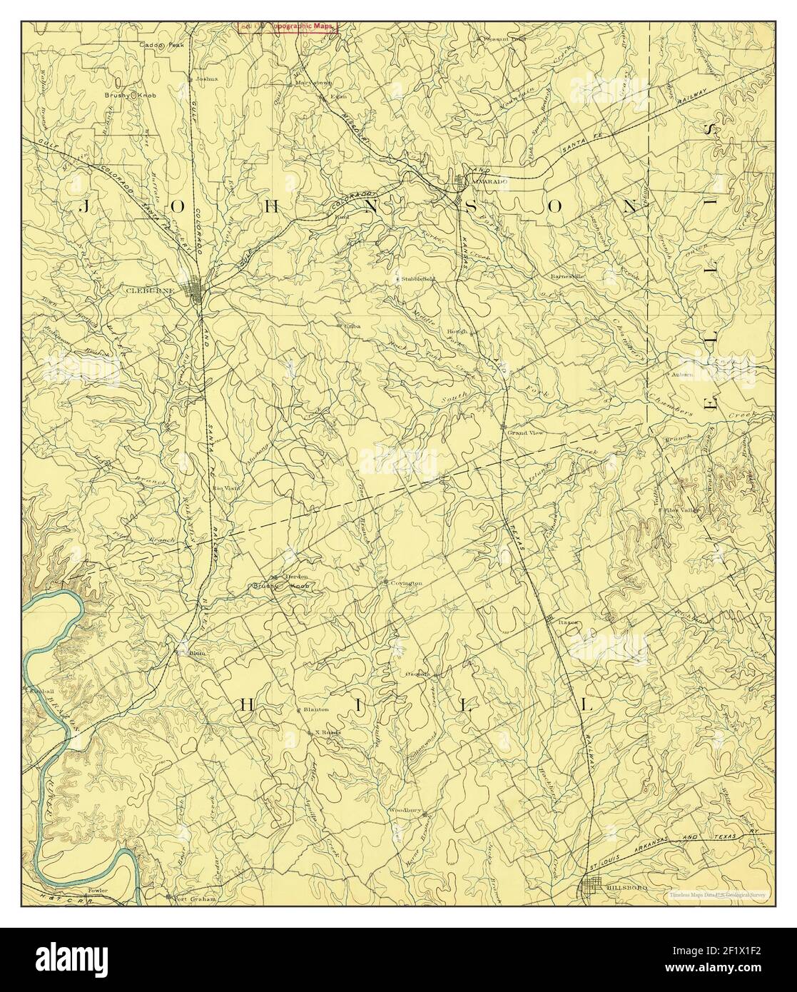 Cleburne, Texas, map 1891, 1:125000, United States of America by Timeless Maps, data U.S. Geological Survey Stock Photo