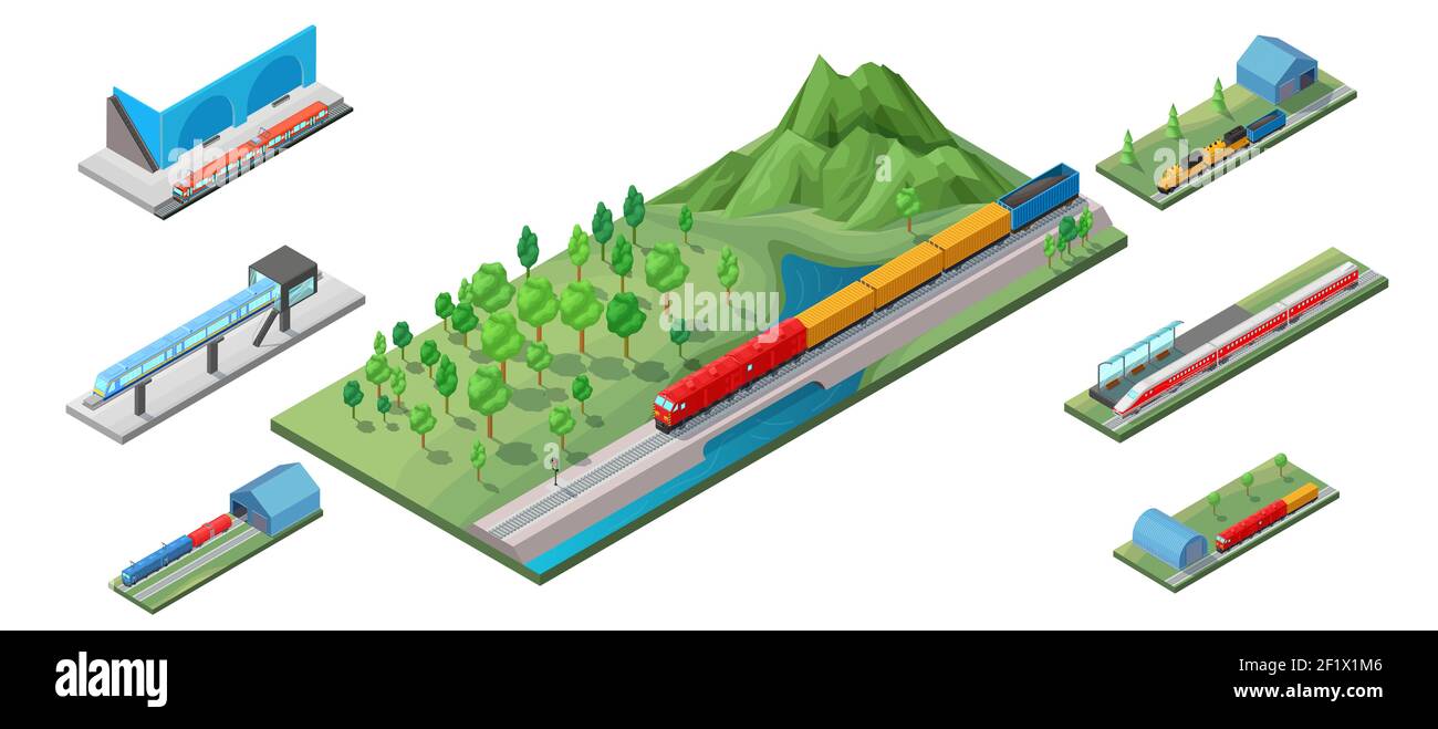 Isometric railway transport illustration Stock Vector Image & Art - Alamy