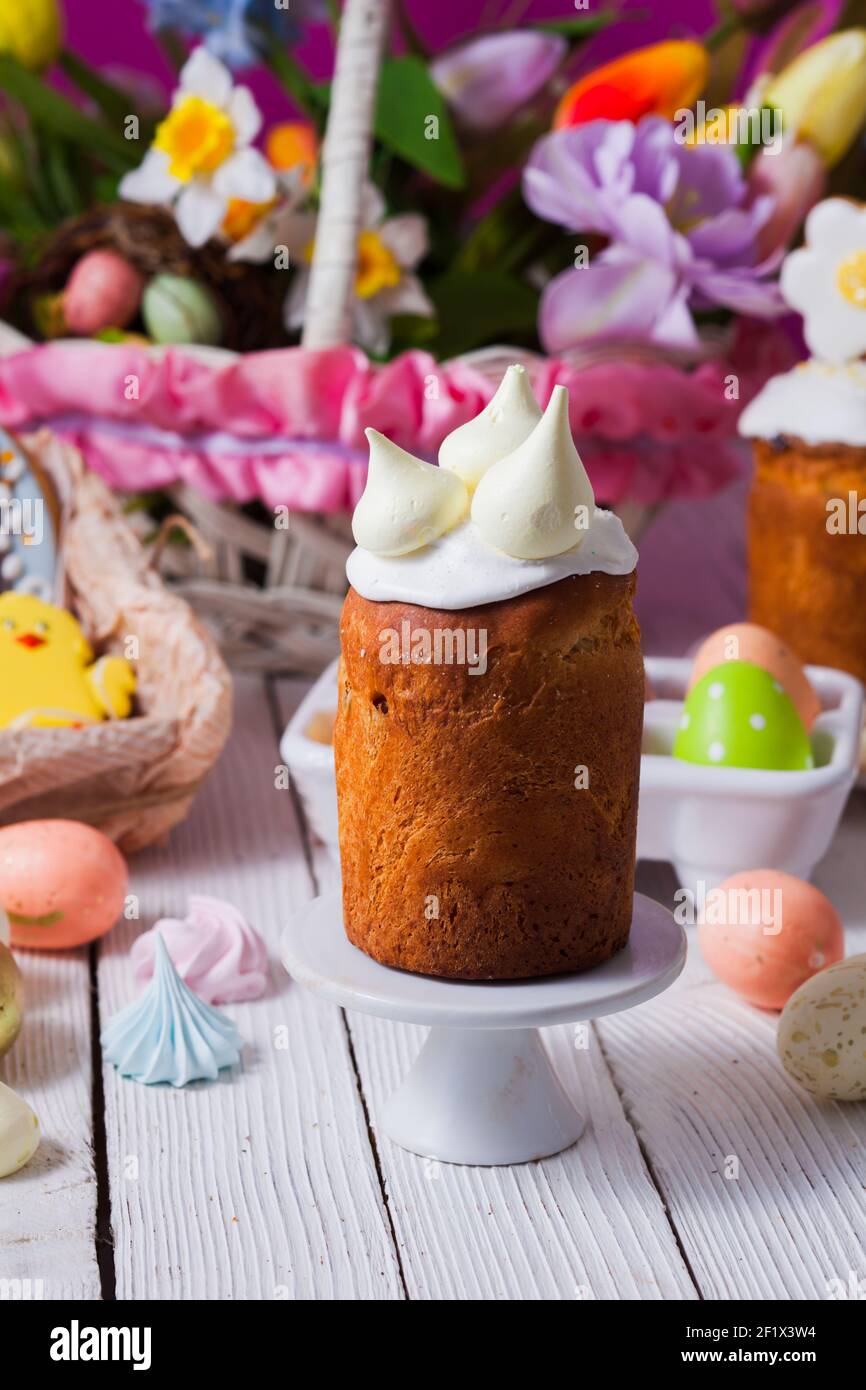 Close-up small Easter breads with cute decoration on top Stock Photo