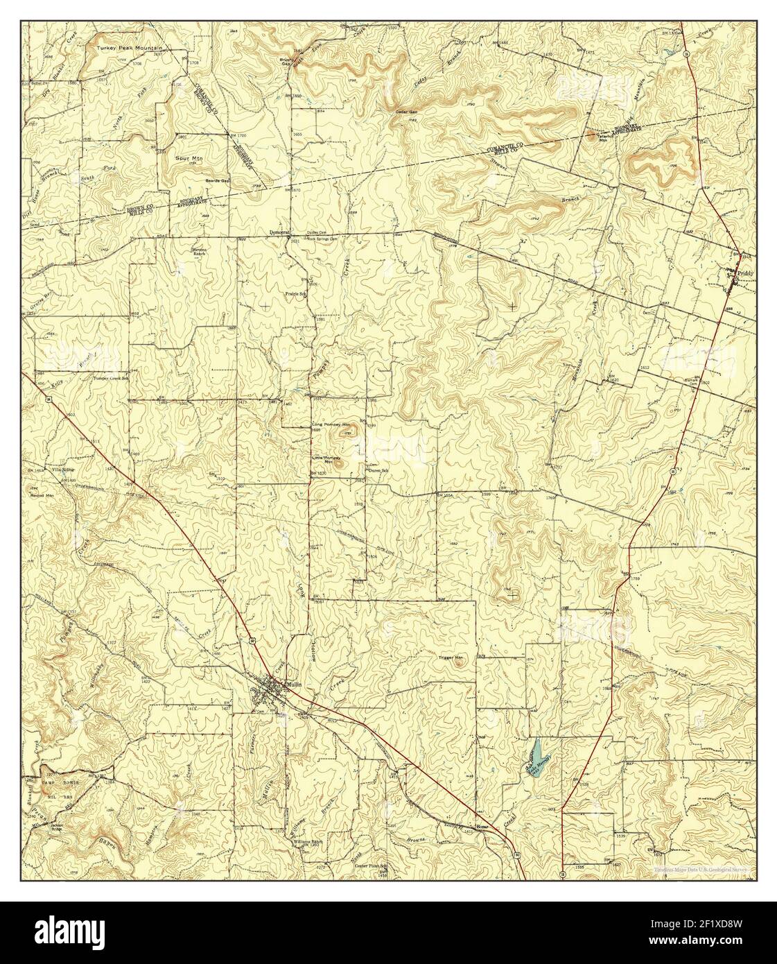 Mullin, Texas, map 1950, 1:62500, United States of America by Timeless Maps, data U.S. Geological Survey Stock Photo