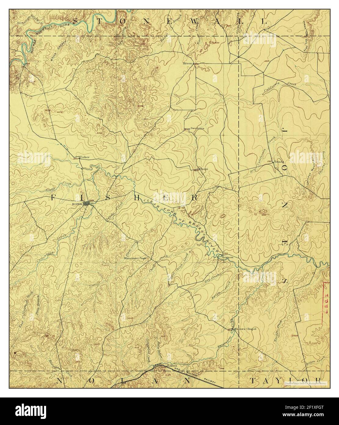 Roby, Texas, map 1893, 1:125000, United States of America by Timeless Maps, data U.S. Geological Survey Stock Photo