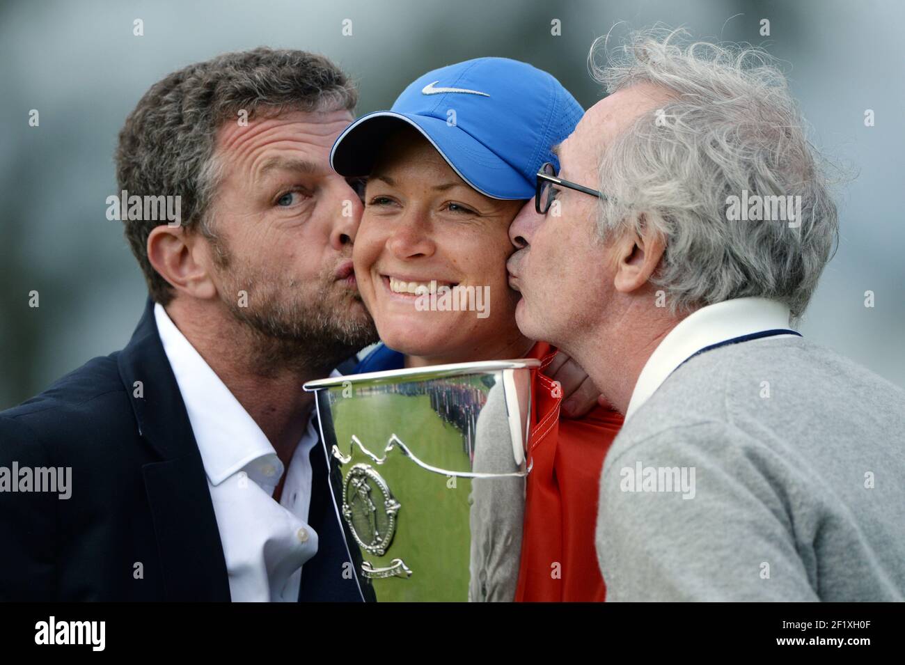 Golf - The Evian Championship 2013 - Evian - France - 9 -15/09/2013 - Photo Philippe Millereau / KMSP / DPPI - 15/09/2013 - Day 7 - Third round and final round - Suzann Pettersen / Nor - Winner - Jacques Bungert / Tournament director - Franck Riboud / CEO Danone Stock Photo