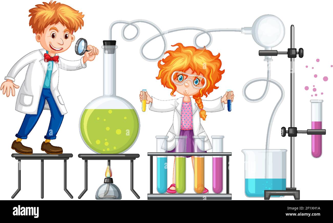 Student with experiment chemistry items illustration Stock Vector Image ...