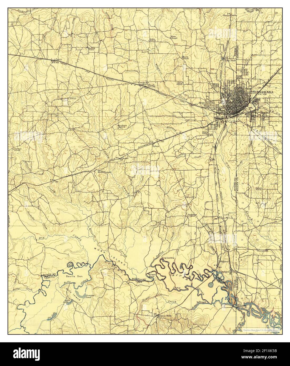 Texarkana, Texas, map 1909, 1:62500, United States of America by Timeless Maps, data U.S. Geological Survey Stock Photo