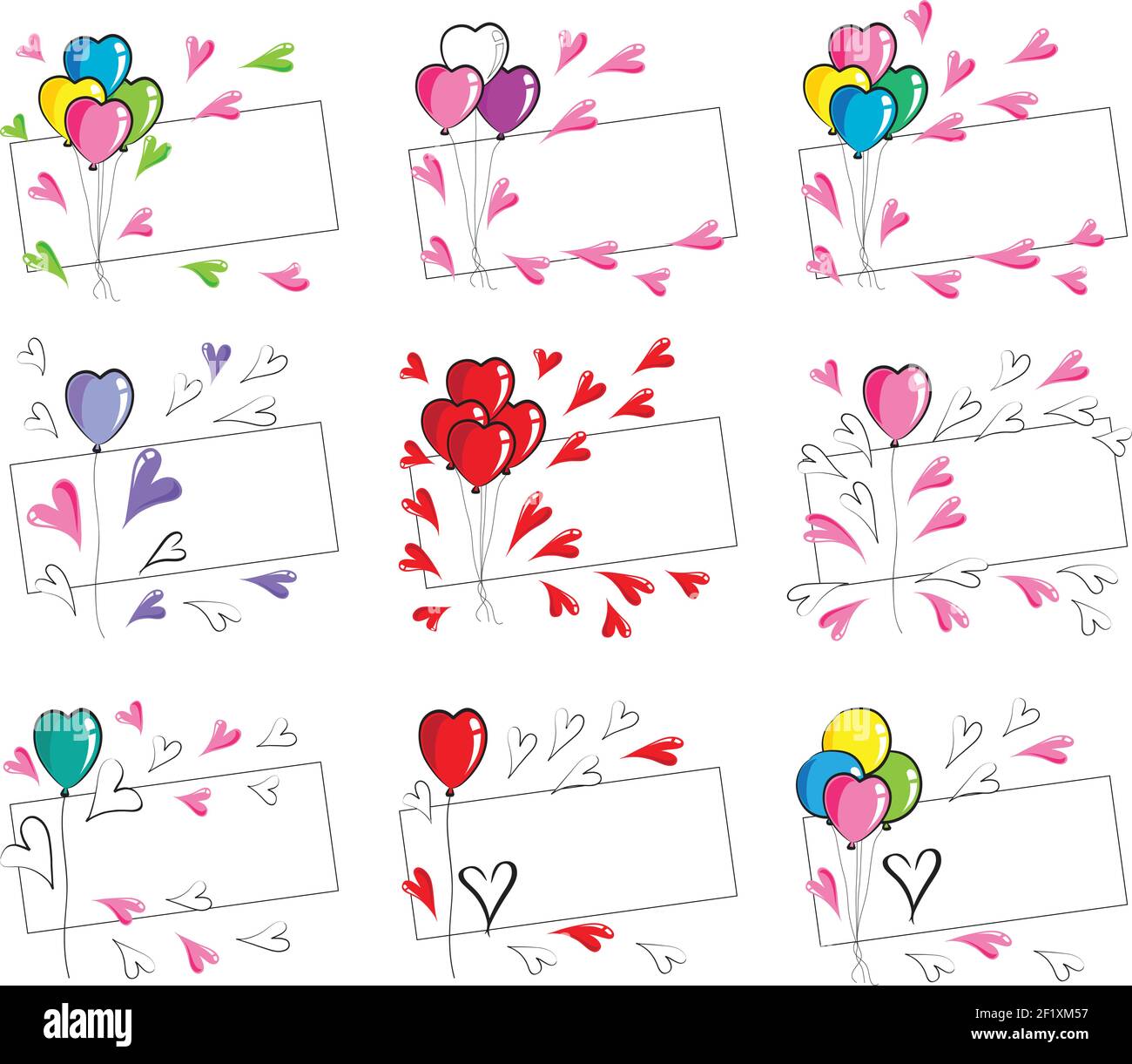 vector drawing heart shape balloons border frame card background Stock ...