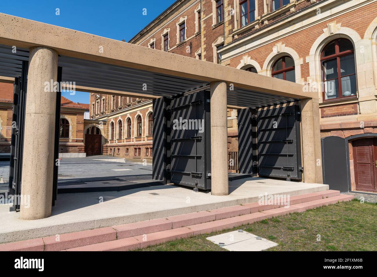 Flood protection and gates at the St. Agustin boarding school in Grimma Stock Photo