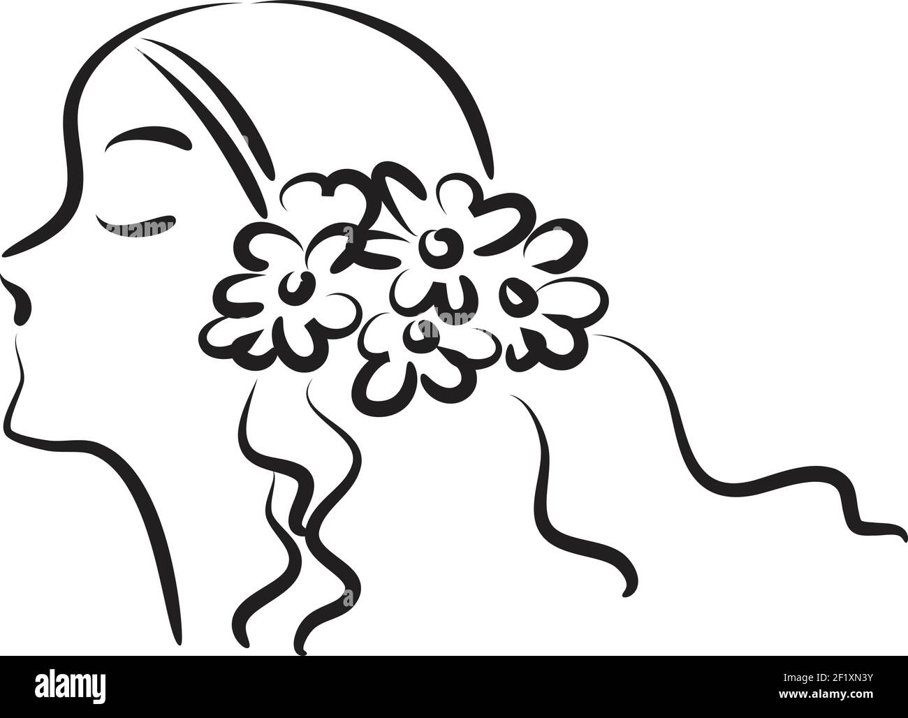 vector drawing easy line black and white beauty girl face icon ...