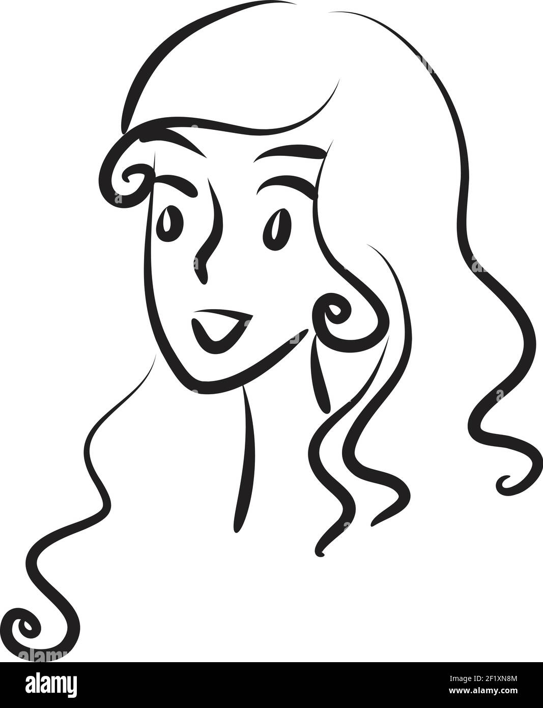 Line Drawing of a Girl, Black Outline Stock Vector - Illustration