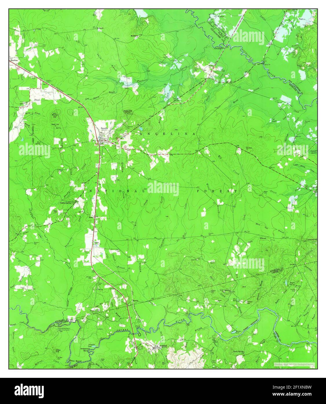 Zavalla, Texas, map 1958, 162500, United States of America by Timeless