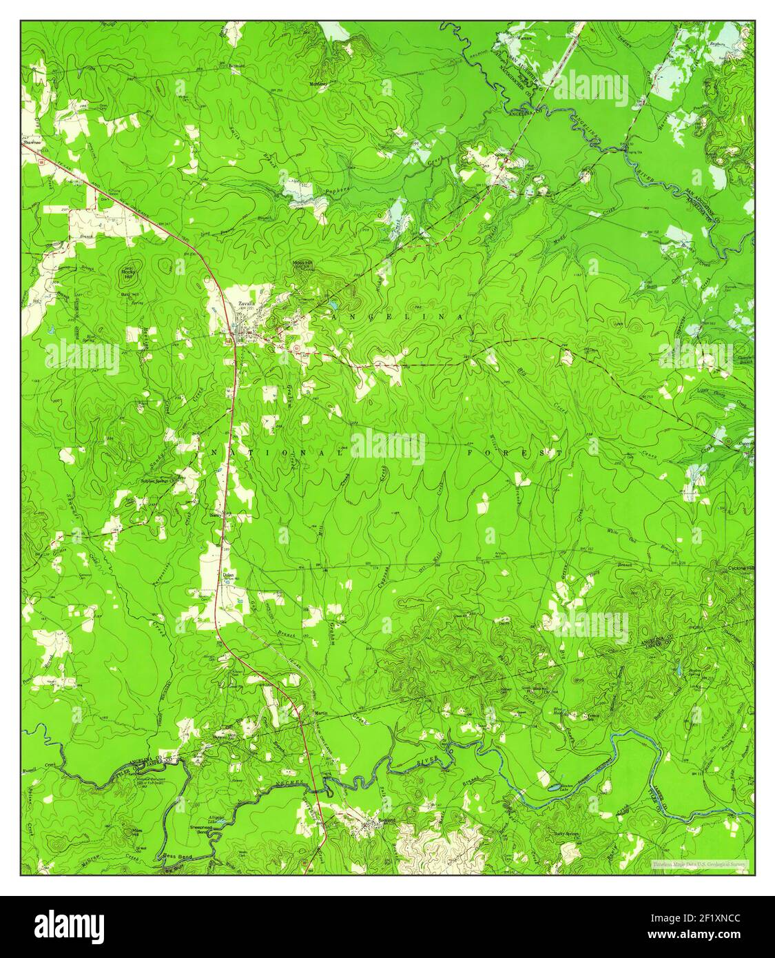 Zavalla, Texas, map 1958, 162500, United States of America by Timeless