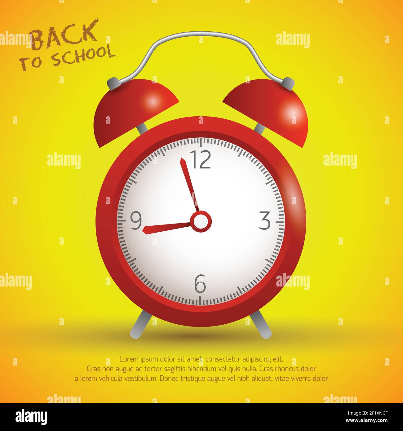 Back To School Concept With Realistic Red Alarm Clock On Bright 