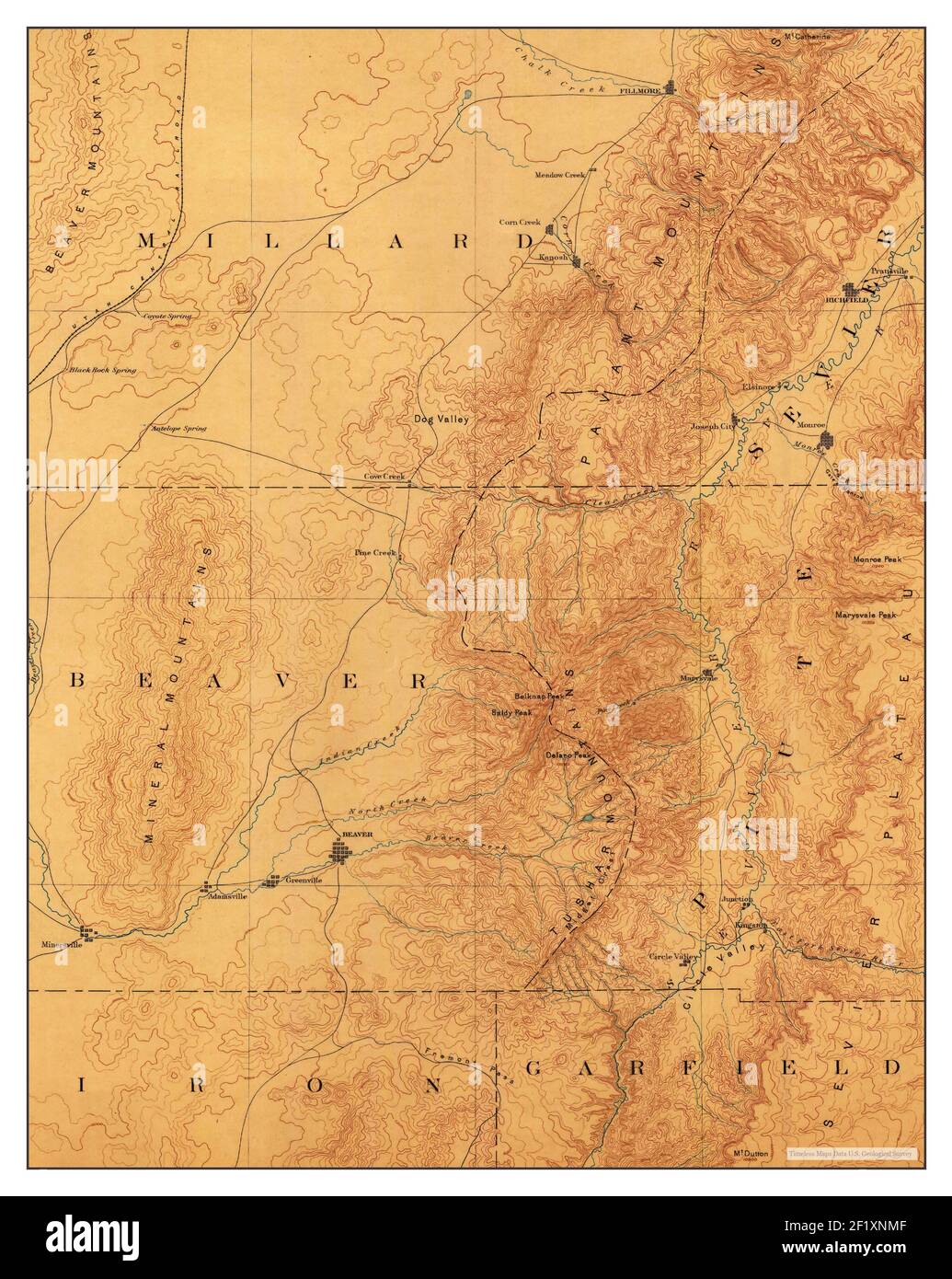 Beaver, Utah, map 1885, 1:250000, United States of America by Timeless Maps, data U.S. Geological Survey Stock Photo