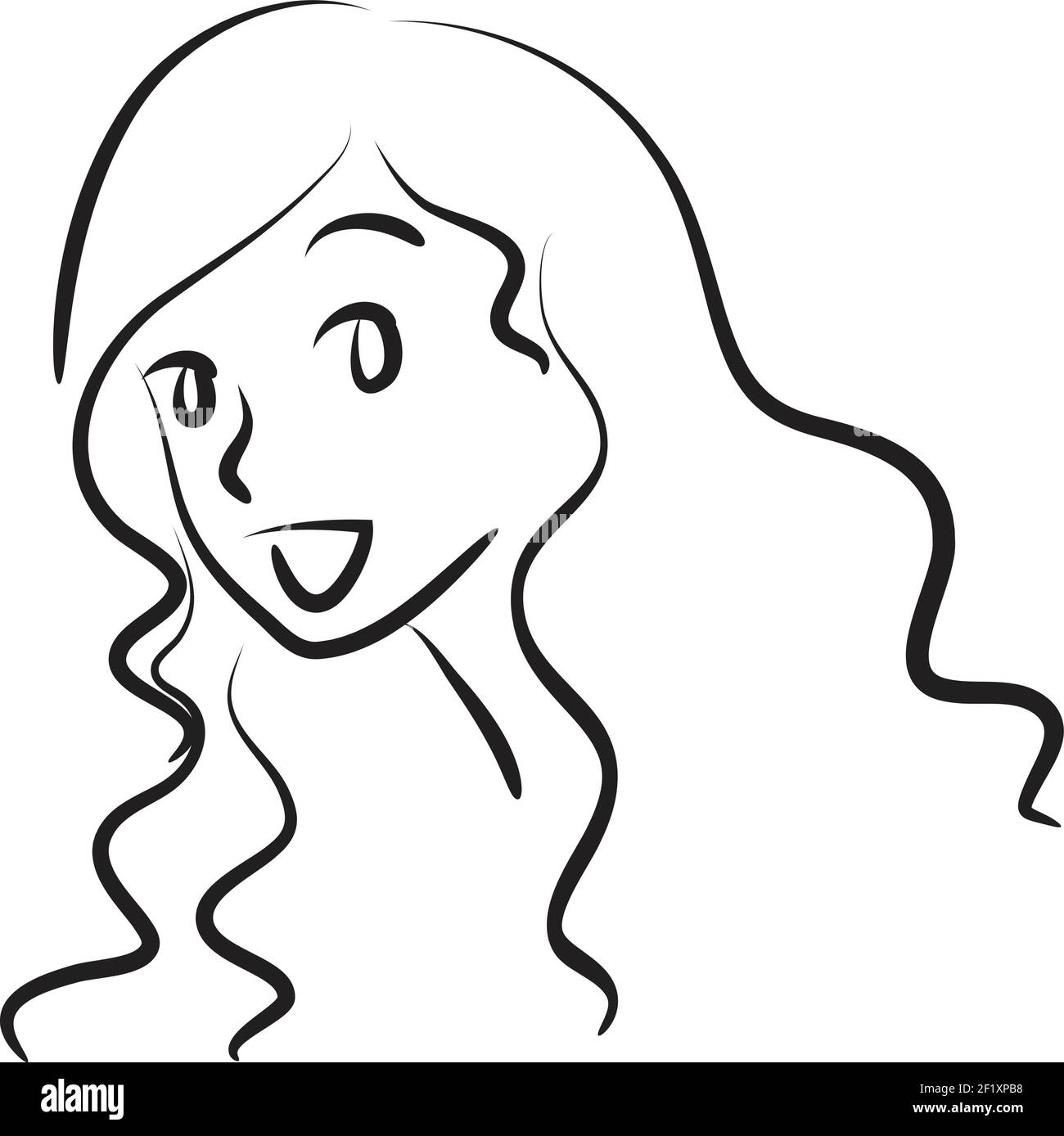 vector drawing easy line black and white beauty girl face icon sign Stock Vector