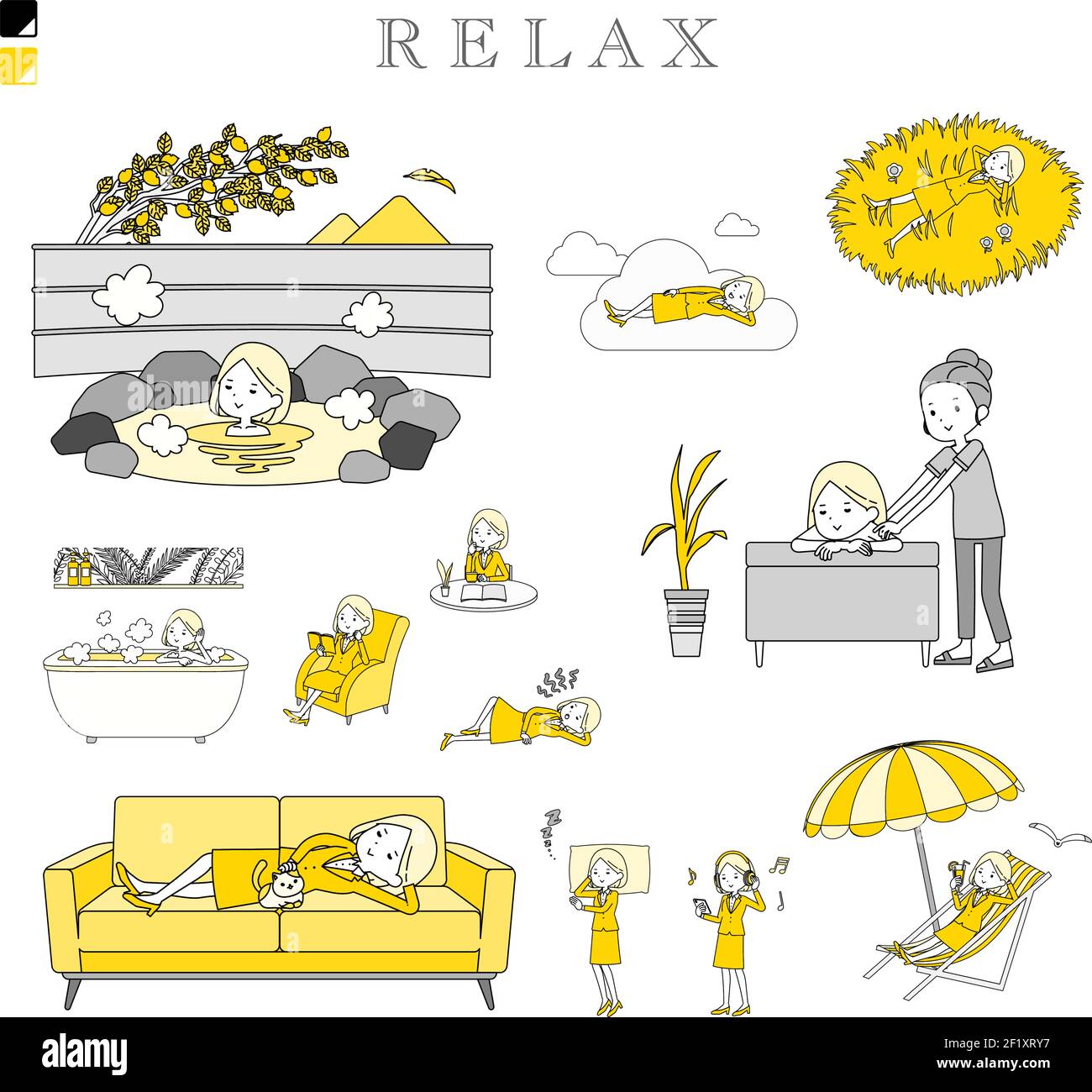 A set of women about relaxing.It's vector art so easy to edit. Stock Vector