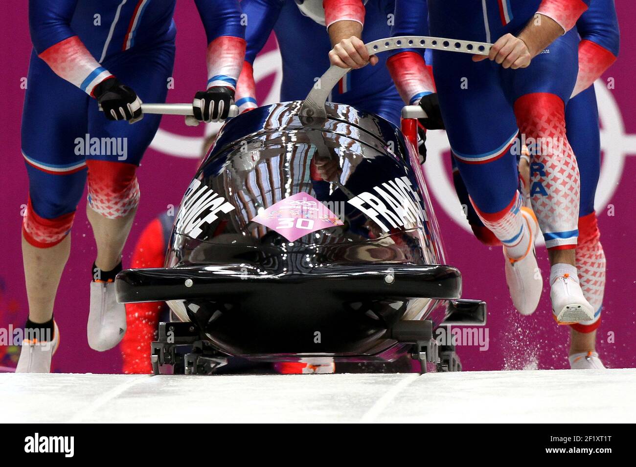 France 2 (Godefroy Thibault, Baillard Jeremy, Ricard Vincent, Boutherin  Jeremie) during the bobsleigh men's four-man of the XXII Winter Olympic  Games Sotchi 2014, at the Sanki Center, on February 23, 2014 in