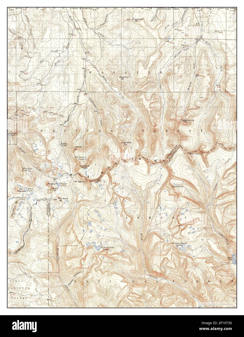Hayden Peak, Utah, map 1901, 1:125000, United States of America by Timeless Maps, data U.S. Geological Survey Stock Photo