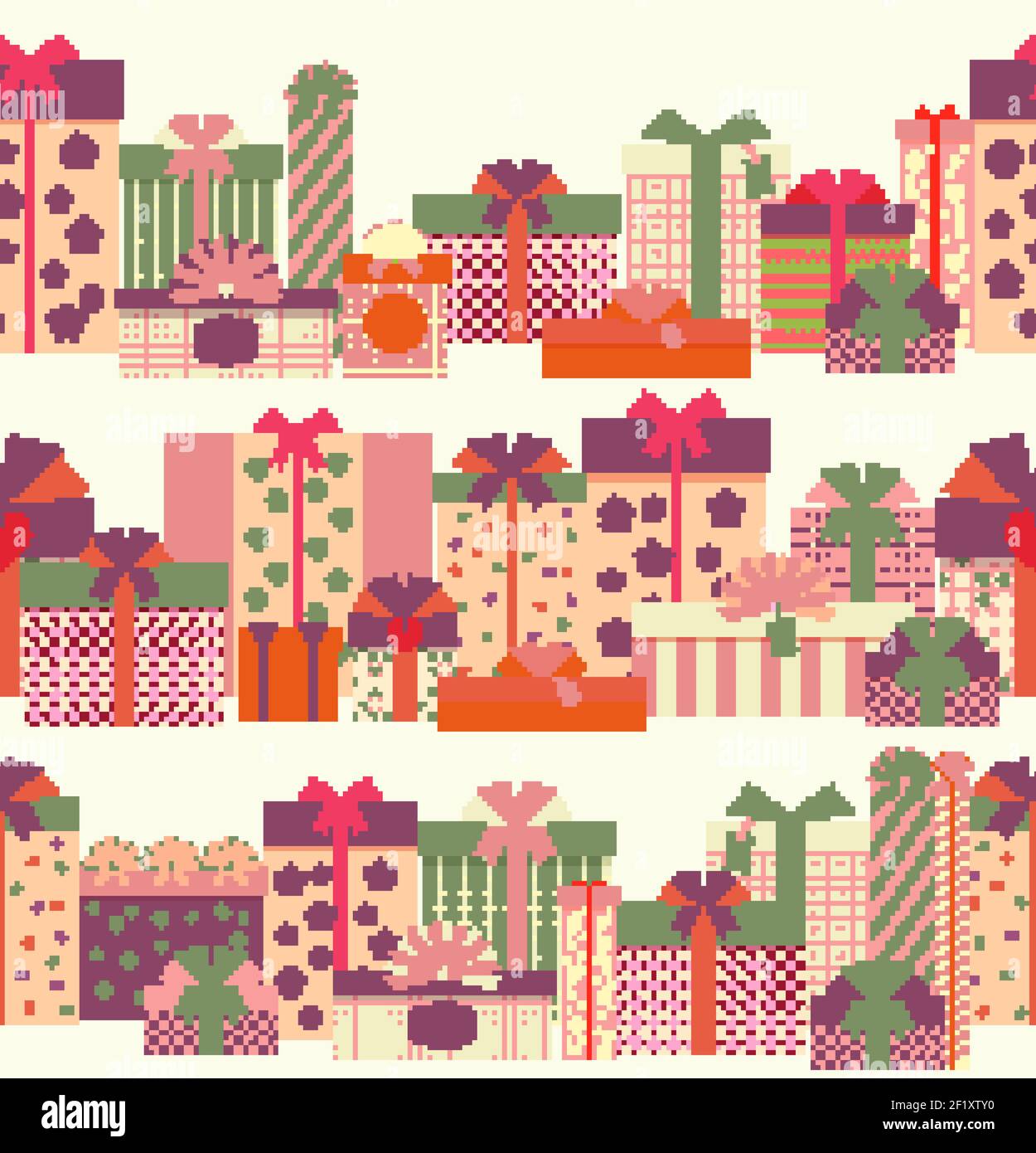 Gift boxes seamless horizontal border pattern. Wrapped presents or gift boxes. Vector illustration Stock Vector