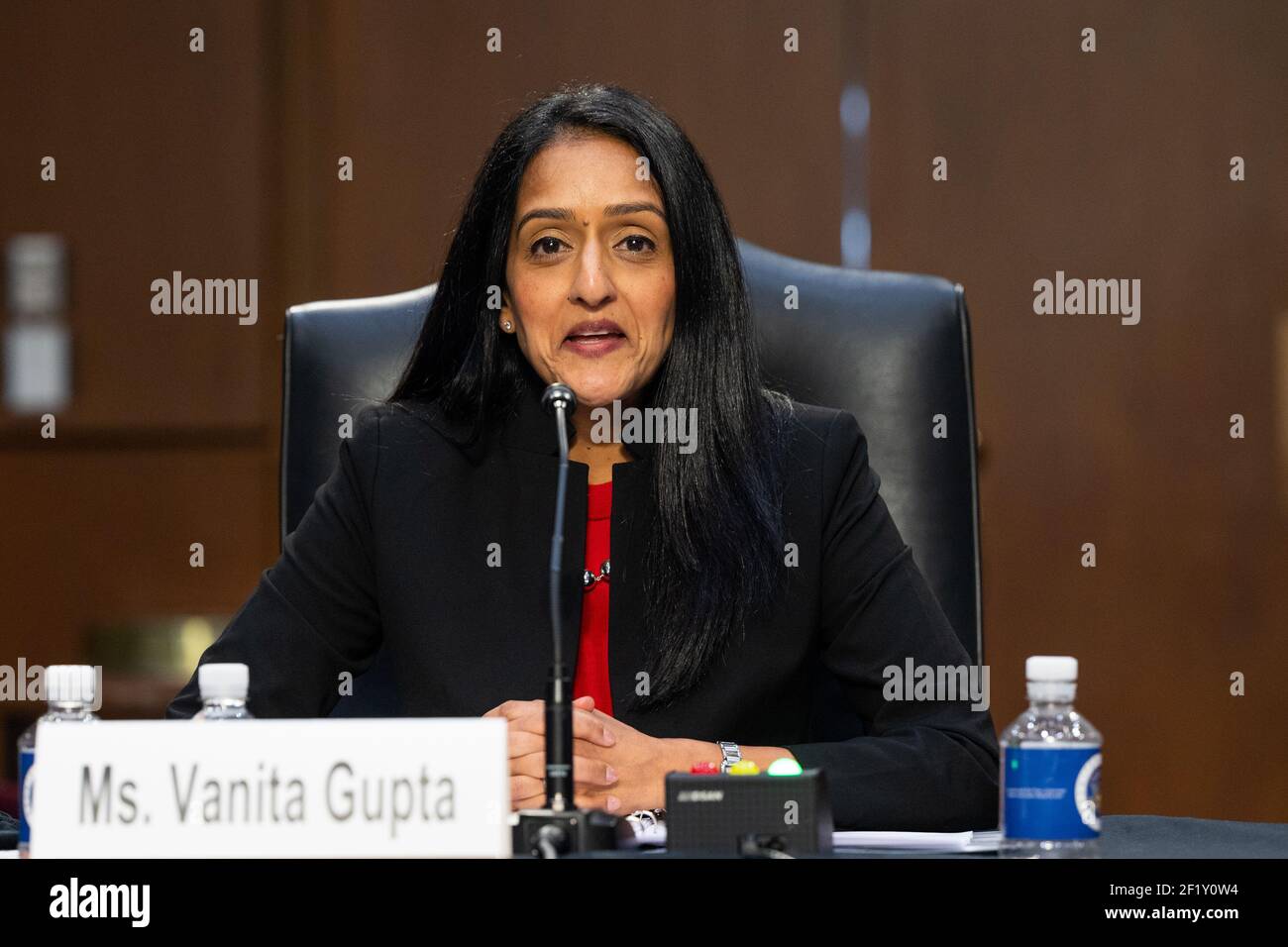 Washington, United States. 09th Mar, 2021. Vanita Gupta, nominee to be Associate Attorney General of the Department of Justice, speaking at a hearing of the Senate judiciary Committee at the U.S. Capitol. Credit: SOPA Images Limited/Alamy Live News Stock Photo