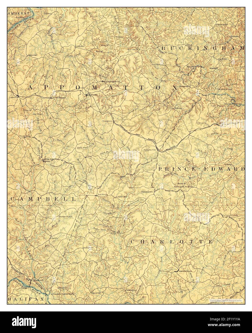 Appomattox, Virginia, map 1892, 1:125000, United States of America by Timeless Maps, data U.S. Geological Survey Stock Photo