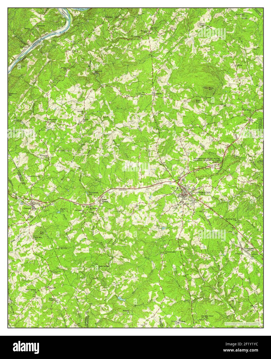 Appomattox, Virginia, map 1958, 1:62500, United States of America by Timeless Maps, data U.S. Geological Survey Stock Photo