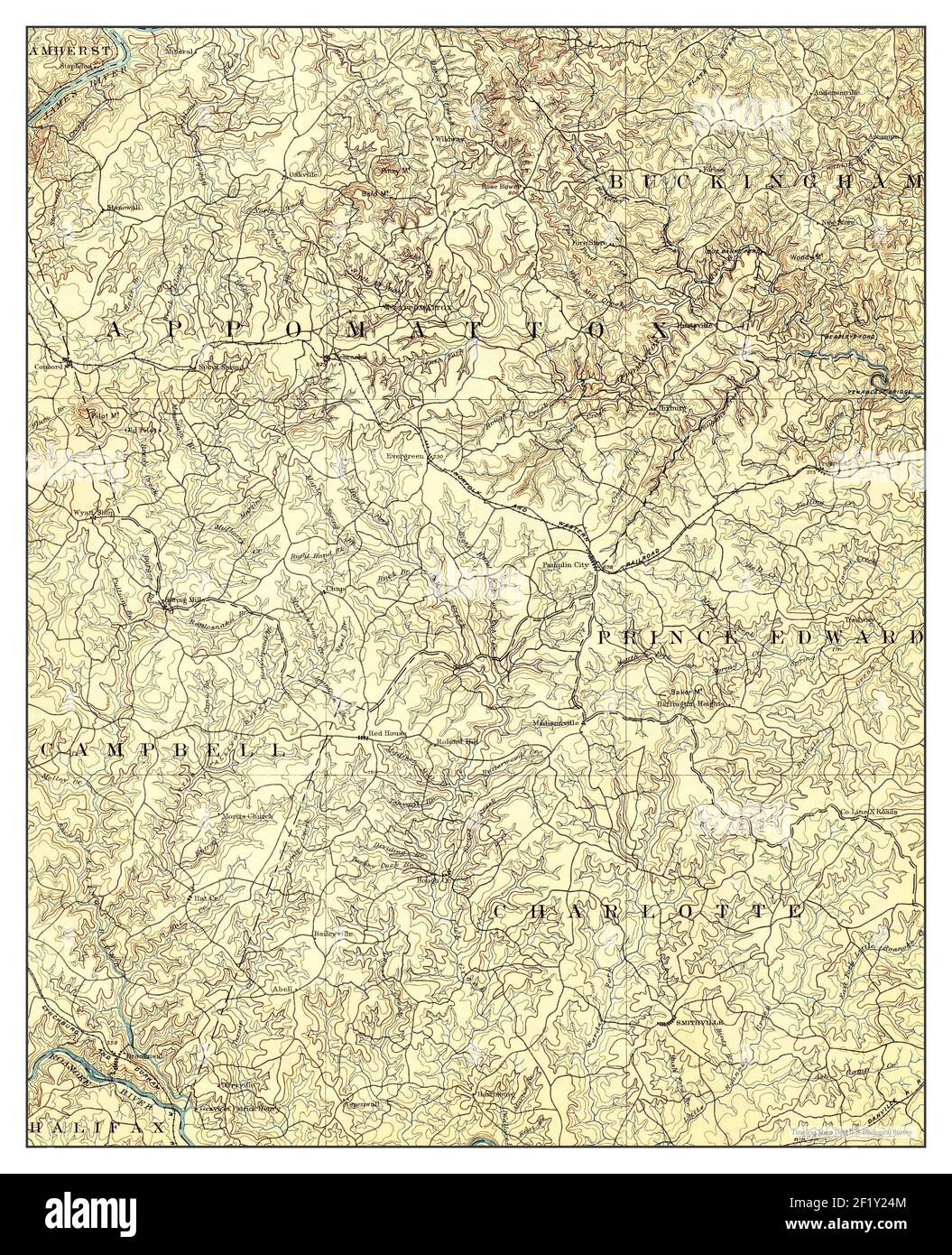 Appomattox, Virginia, map 1892, 1:125000, United States of America by Timeless Maps, data U.S. Geological Survey Stock Photo