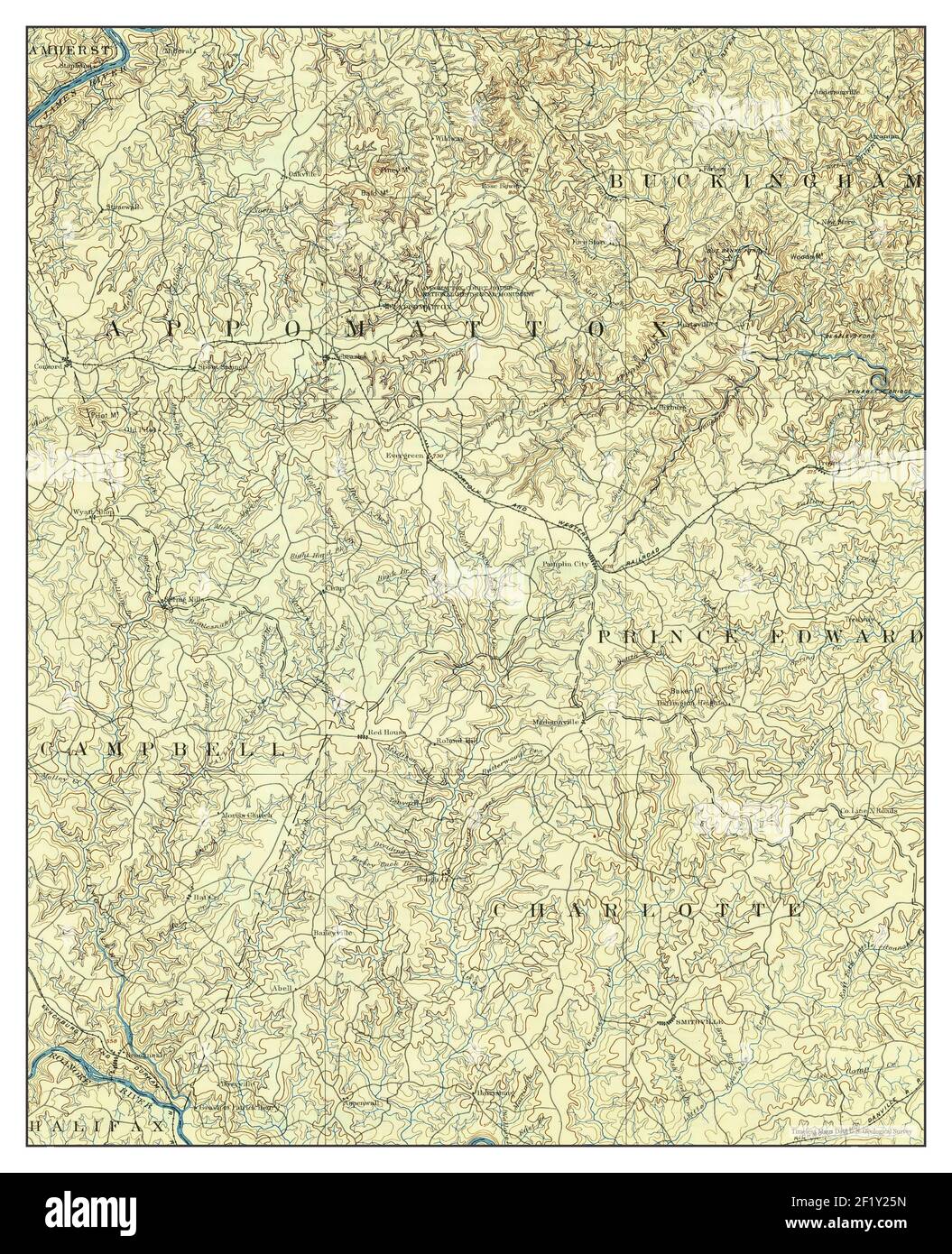 Appomattox, Virginia, map 1892, 1:125000, United States of America by Timeless Maps, data U.S. Geological Survey Stock Photo