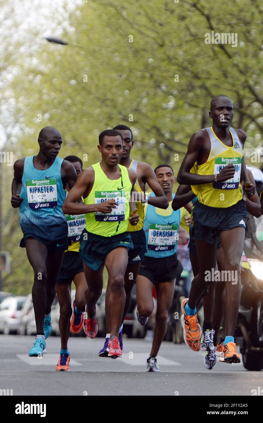 Kenenisa Bekele from Ethiopia wins the Marathon de Paris 2014, France,  April 6, 2014, Photo Philippe Millereau / KMSP / DPPI Stock Photo - Alamy