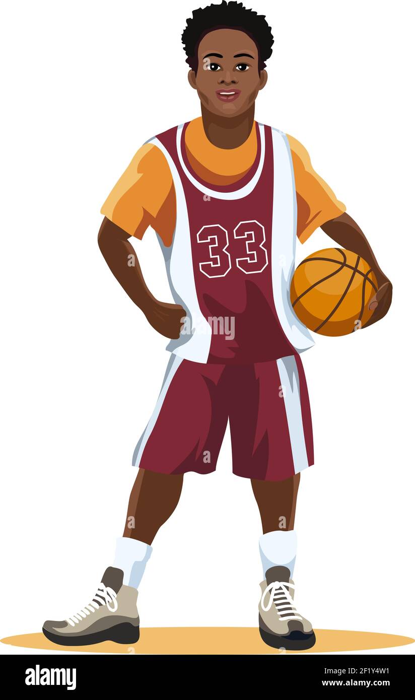Basketball player in uniform with ball in hand isolated on white. Vector illustration Stock Vector