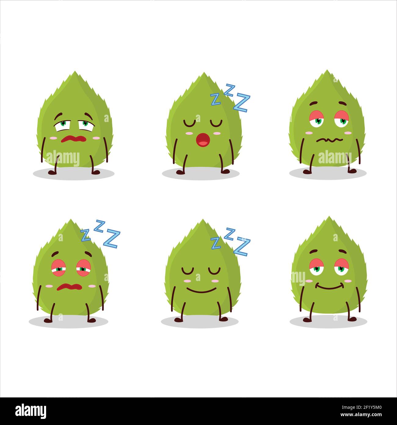 Cartoon character of basil leaves with sleepy expression. Vector ...