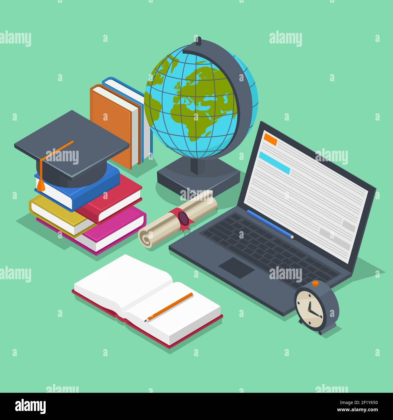 Isometric education vector concept. 3d back to school background in ...