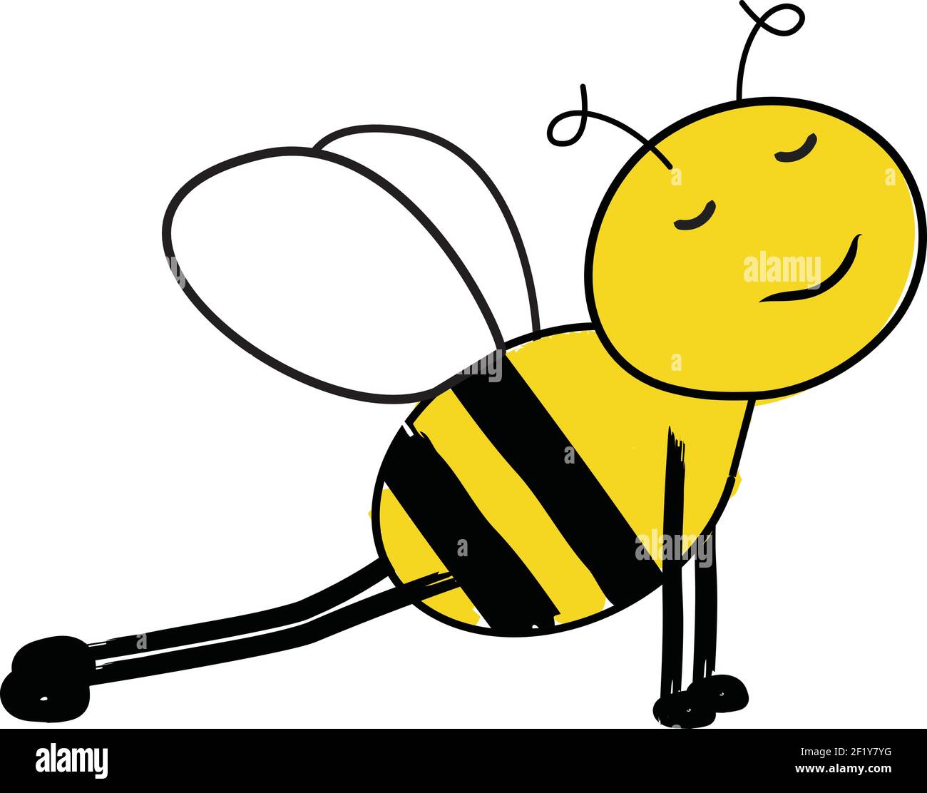 Cartoon cute bee stretching. Peaceful bee in a yoga pose Stock Vector