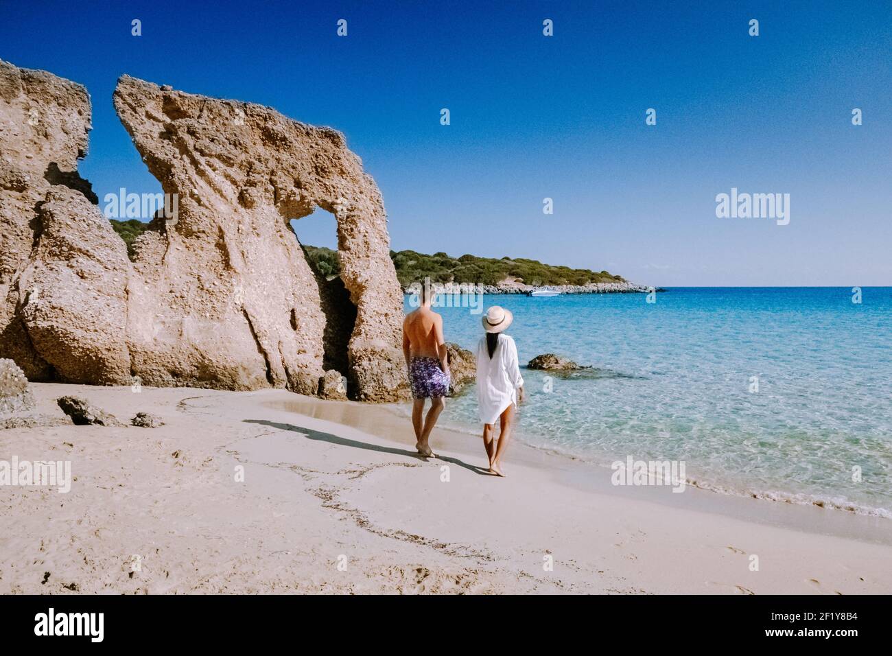 Istron Tropical beach of Voulisma beach, Istron, Crete, Greece, couple on ...