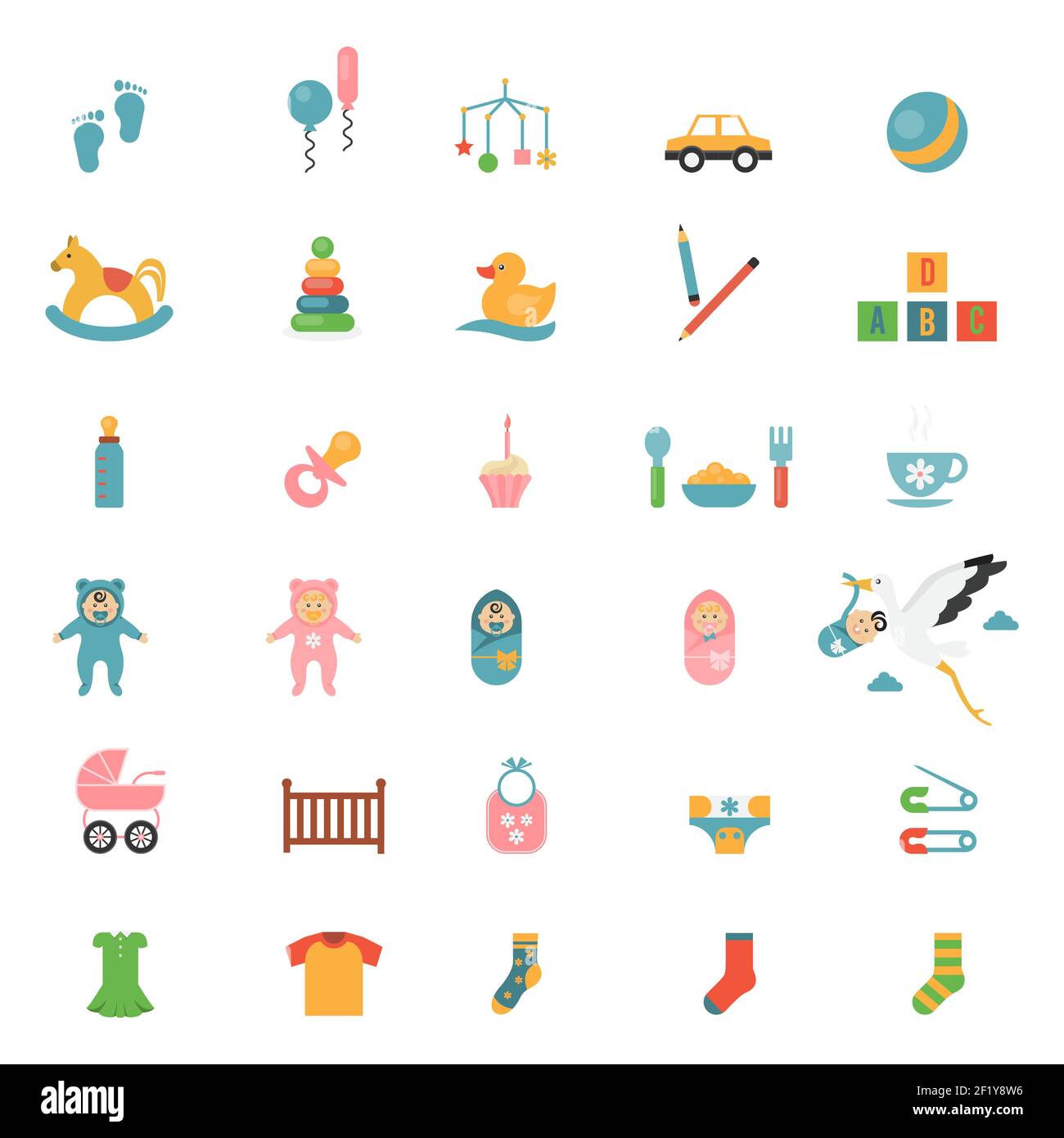 Babies toys icons on a theme of infants and their accessories. Vector illustration Stock Vector