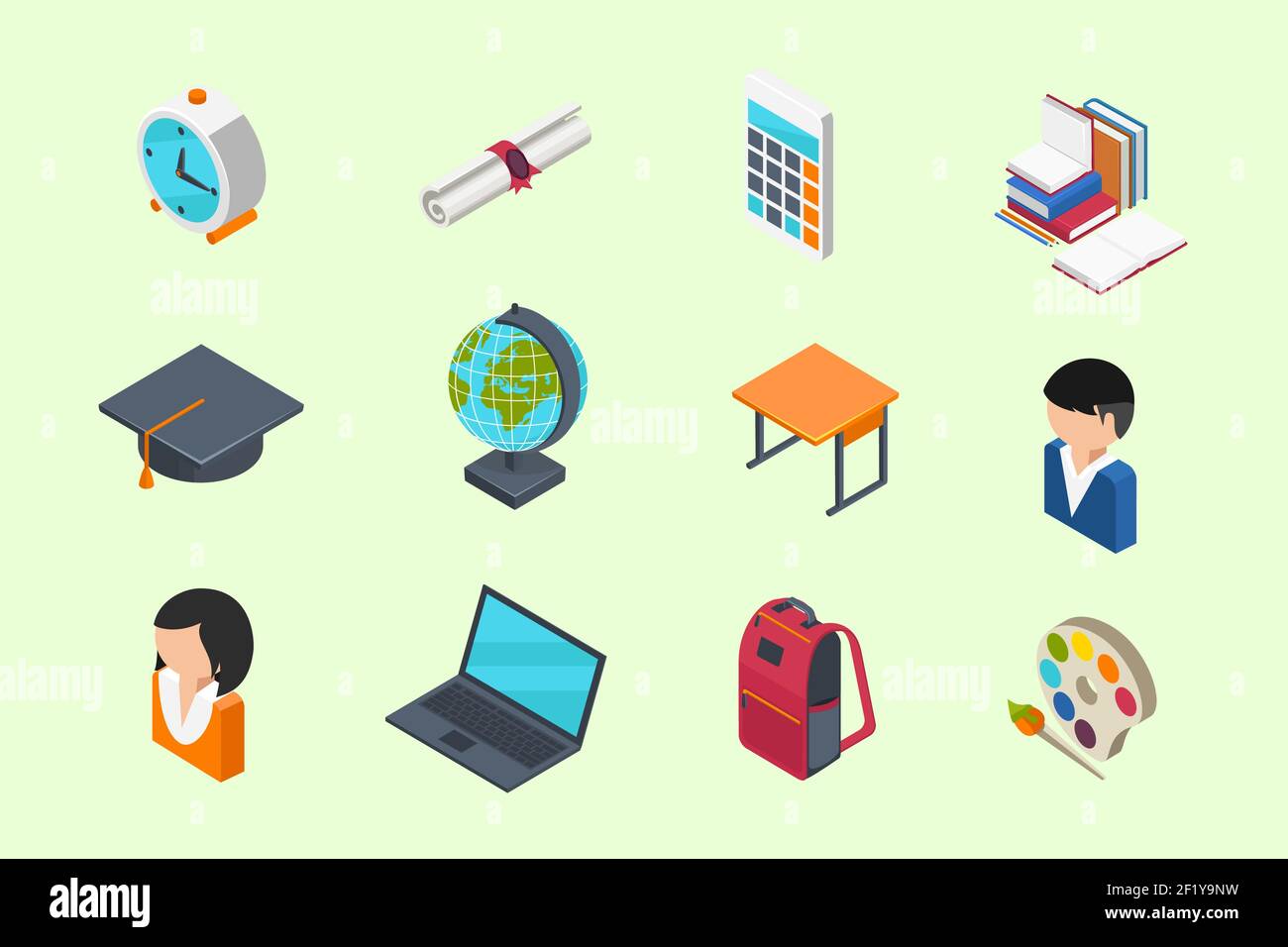 Education and School isometric 3d icons set in flat style Stock Vector ...