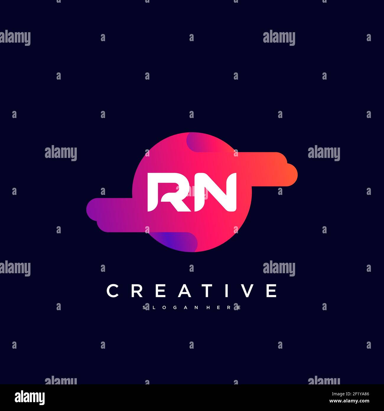 RN Initial Letter logo icon design template elements with wave colorful Stock Vector