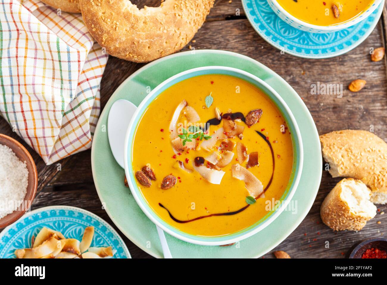 Vegan pumpkin soup with coconut Stock Photo Alamy